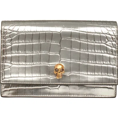 Alexander Mcqueen Mcqueen Small Skull Croc Embossed Leather Shoulder Bag