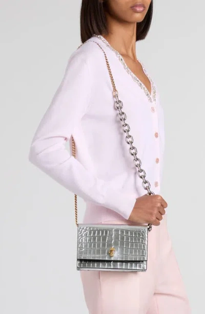 Alexander Mcqueen Mcqueen Small Skull Croc Embossed Leather Shoulder Bag
