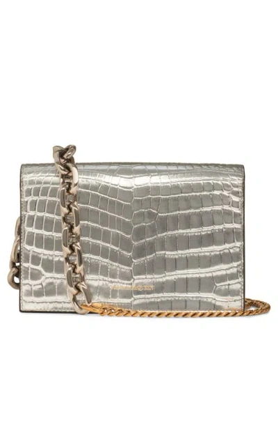 Alexander Mcqueen Mcqueen Small Skull Croc Embossed Leather Shoulder Bag
