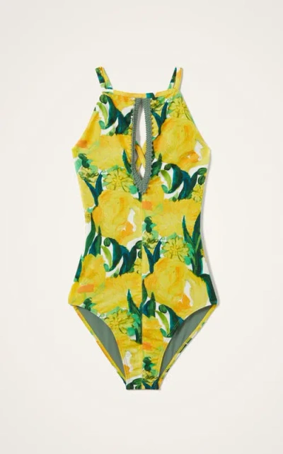 La Doublej Floral-print Halter Swimsuit