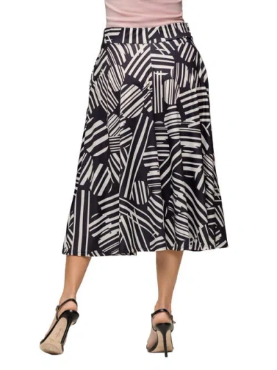24seven Comfort Apparel Maternity Black Geometric Print Elastic Waist Pocket Midi Skirt In Multi