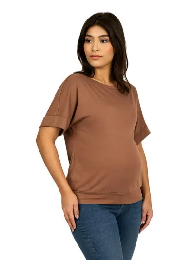 24seven Comfort Apparel Maternity Loose Fit Dolman Top With Wide Sleeves In Brown
