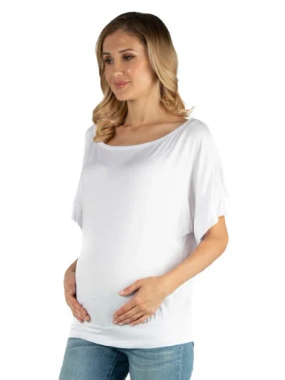 24seven Comfort Apparel Loose Fit Dolman Maternity Top With Wide Sleeves In White