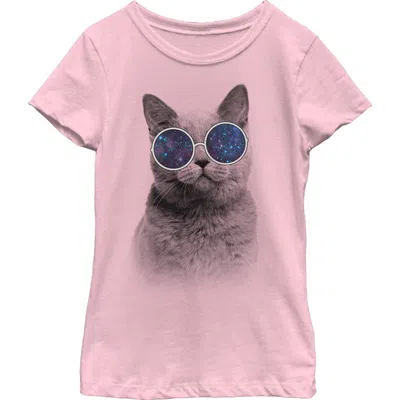 Lost Gods Girl's  Galaxy Goggles Cat  Graphic T-shirt In Pink
