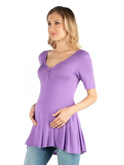24seven Comfort Apparel Maternity Elbow Sleeve Tunic Top With Button Detail