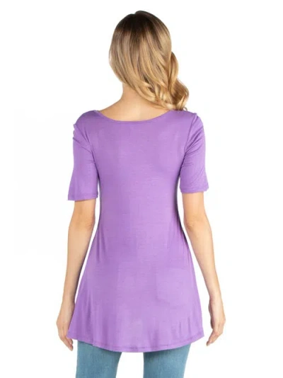 24seven Comfort Apparel Maternity Elbow Sleeve Tunic Top With Button Detail