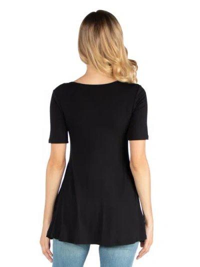 24seven Comfort Apparel Maternity Elbow Sleeve Tunic Top With Button Detail In Black