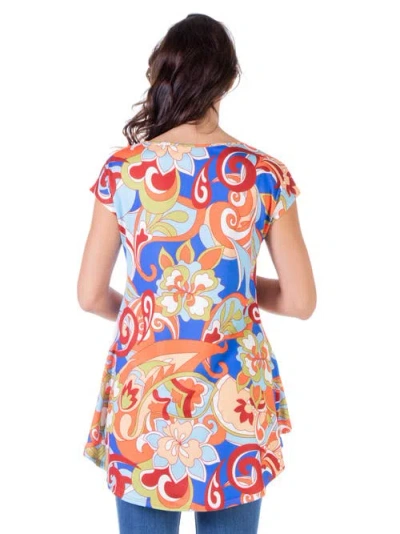 24seven Comfort Apparel Maternity Multicolor Floral High Low Tunic Top