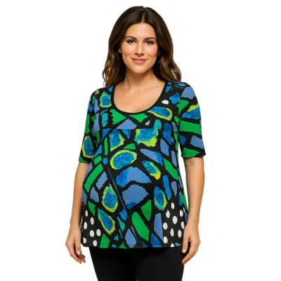 24seven Comfort Apparel Maternity Butterfly Print Elbow Sleeve Casual Tunic Top In Multi