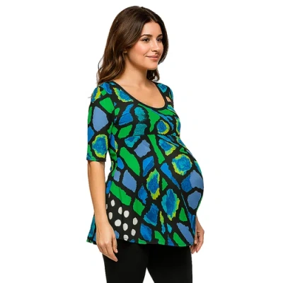 24seven Comfort Apparel Maternity Butterfly Print Elbow Sleeve Casual Tunic Top In Multi