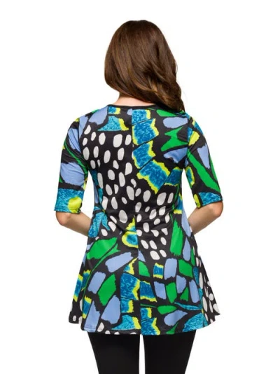 24seven Comfort Apparel Maternity Butterfly Print Elbow Sleeve Casual Tunic Top In Multi