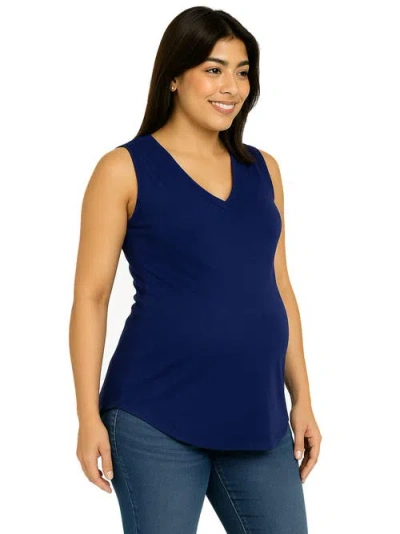 24seven Comfort Apparel Maternity V-neck Tunic Tank Top With Round Hemline
