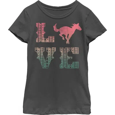 Lost Gods Girl's  Horse Retro Love Text  Graphic T-shirt In Black