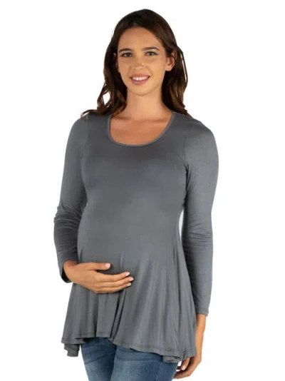 24seven Comfort Apparel Maternity Long Sleeve Swing Style Flared Tunic Top In Gray