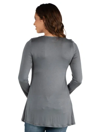 24seven Comfort Apparel Maternity Long Sleeve Swing Style Flared Tunic Top In Gray