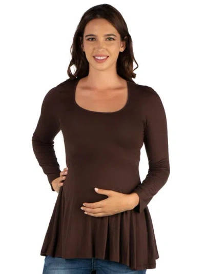 24seven Comfort Apparel Maternity Long Sleeve Swing Style Flared Tunic Top