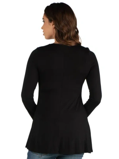 24seven Comfort Apparel Maternity Long Sleeve Swing Style Flared Tunic Top In Black