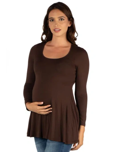 24seven Comfort Apparel Maternity Long Sleeve Swing Style Flared Tunic Top