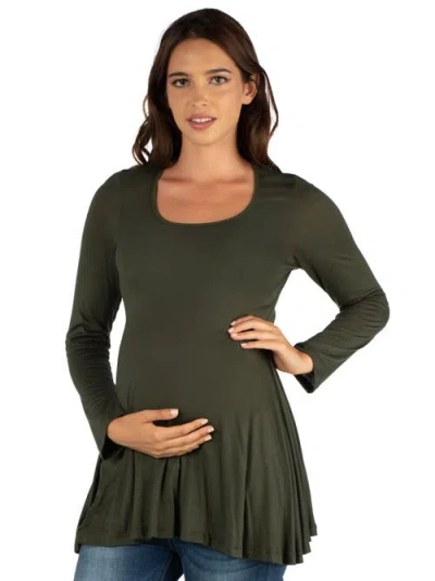 24seven Comfort Apparel Maternity Long Sleeve Swing Style Flared Tunic Top