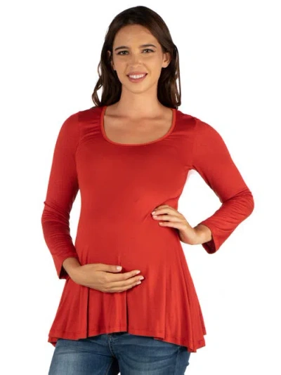 24seven Comfort Apparel Maternity Long Sleeve Swing Style Flared Tunic Top