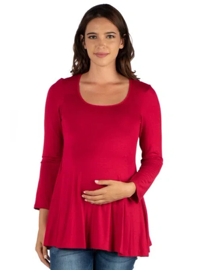 24seven Comfort Apparel Maternity Long Sleeve Swing Style Flared Tunic Top