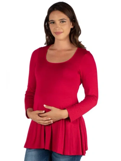 24seven Comfort Apparel Maternity Long Sleeve Swing Style Flared Tunic Top