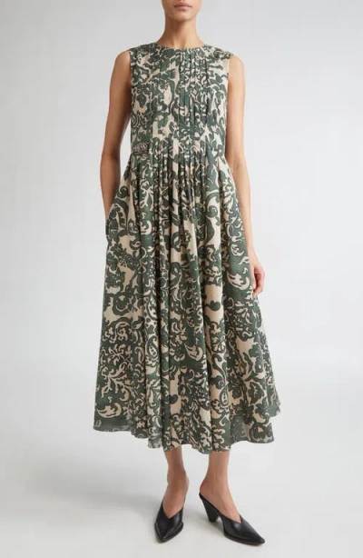 Max Mara Venic Print Pleated Cotton Voile Dress In Multi