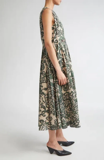 Max Mara Venic Print Pleated Cotton Voile Dress In Multi