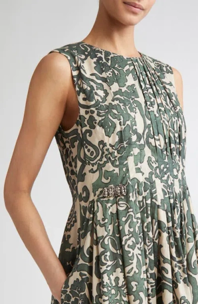 Max Mara Venic Print Pleated Cotton Voile Dress In Multi