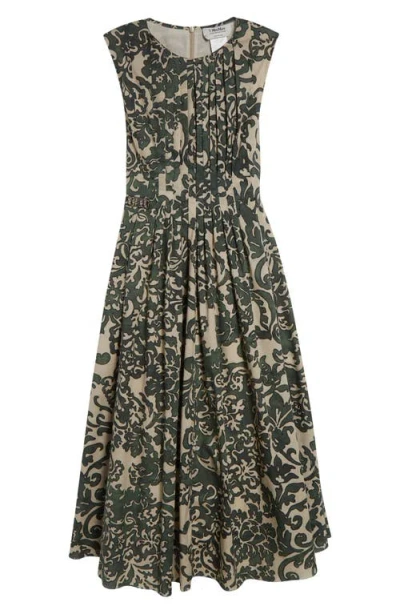 Max Mara Venic Print Pleated Cotton Voile Dress In Multi