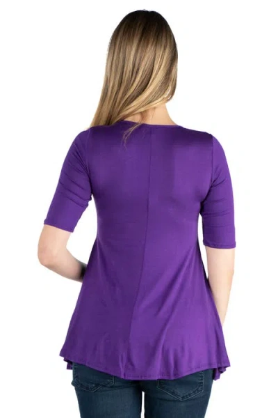 24seven Comfort Apparel Maternity Elbow Swing Tunic Top In Purple
