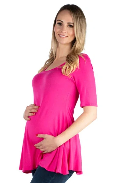 24seven Comfort Apparel Maternity Elbow Swing Tunic Top In Pink