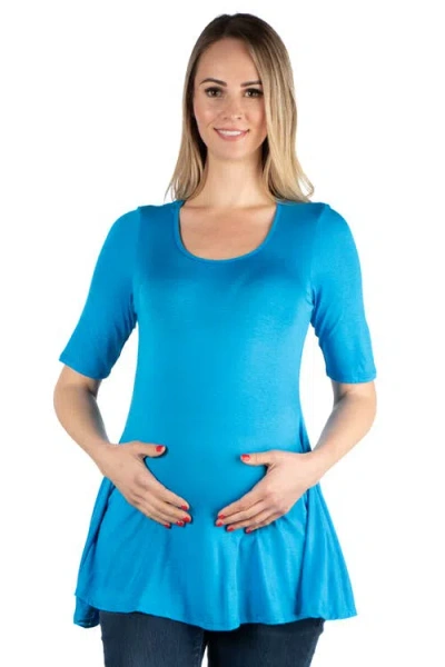 24seven Comfort Apparel Maternity Elbow Swing Tunic Top In Blue