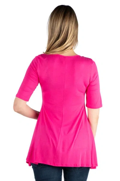 24seven Comfort Apparel Maternity Elbow Swing Tunic Top In Pink