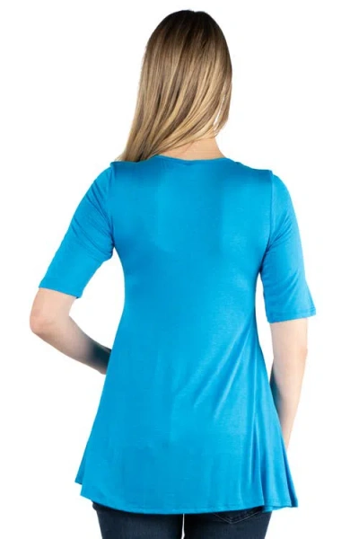 24seven Comfort Apparel Maternity Elbow Swing Tunic Top In Blue