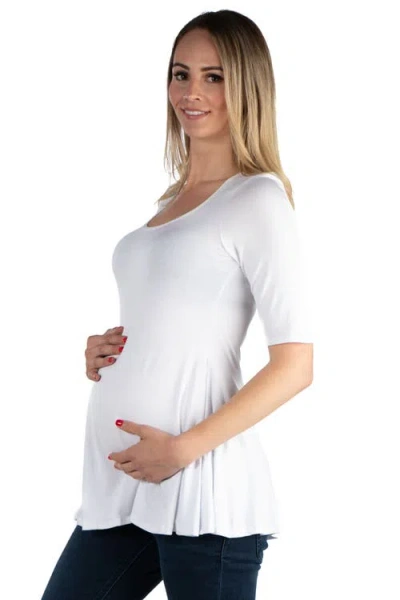24seven Comfort Apparel Maternity Elbow Swing Tunic Top In White