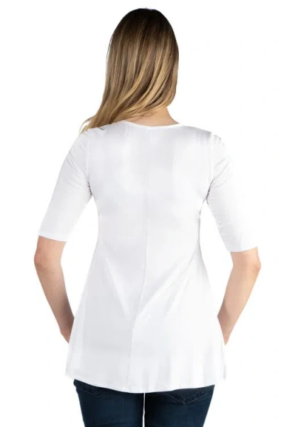 24seven Comfort Apparel Maternity Elbow Swing Tunic Top In White
