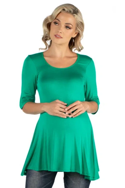 24seven Comfort Apparel Elbow Sleeve Swing Tunic Top For Women In Green