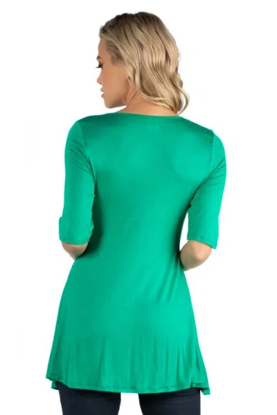24seven Comfort Apparel Elbow Sleeve Swing Tunic Top For Women In Green