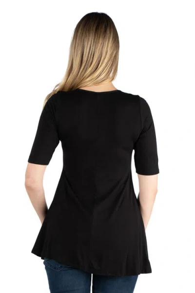 24seven Comfort Apparel Maternity Elbow Swing Tunic Top In Black