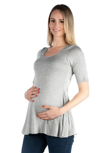 24seven Comfort Apparel Maternity Elbow Swing Tunic Top In Gray