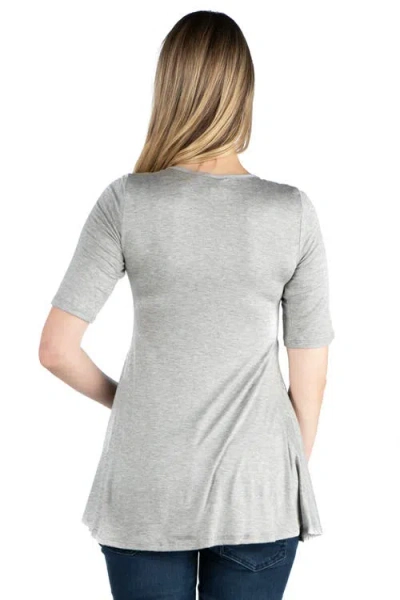 24seven Comfort Apparel Maternity Elbow Swing Tunic Top In Gray