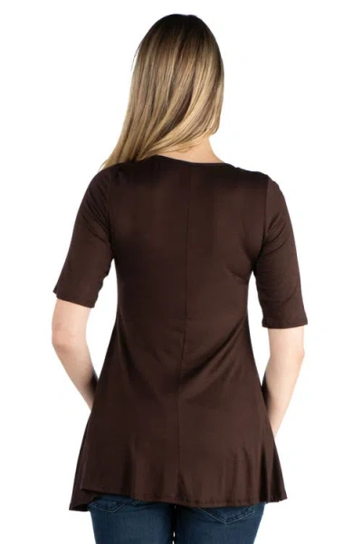 24seven Comfort Apparel Maternity Elbow Swing Tunic Top In Brown