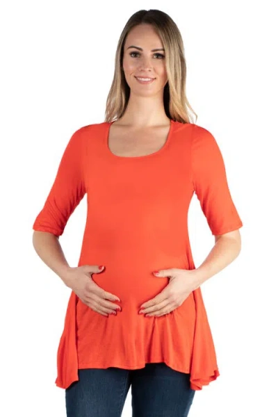 24seven Comfort Apparel Maternity Elbow Swing Tunic Top In Orange