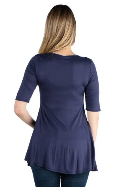 24seven Comfort Apparel Maternity Elbow Swing Tunic Top In Blue