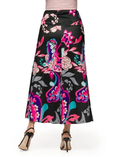 24seven Comfort Apparel Maternity Black And Pink Paisley Elastic Waist A-line Maxi Skirt
