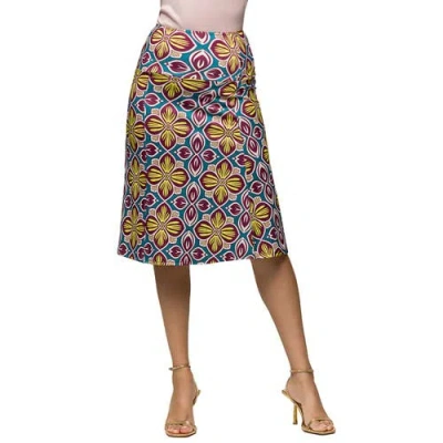 24seven Comfort Apparel Maternity Bright Floral Print Elastic Waist Knee Length Skirt