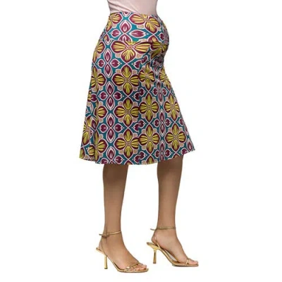 24seven Comfort Apparel Maternity Bright Floral Print Elastic Waist Knee Length Skirt