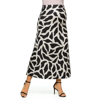 24seven Comfort Apparel Maternity Black And White Print Elastic Waist A-line Maxi Skirt