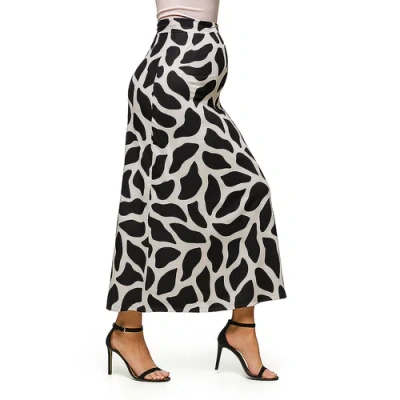 24seven Comfort Apparel Maternity Black And White Print Elastic Waist A-line Maxi Skirt
